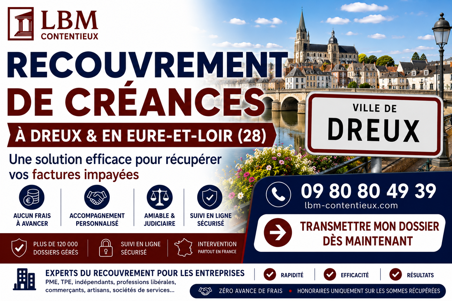 recouvrement de créances Dreux Eure-et-Loir facture impayée entreprise