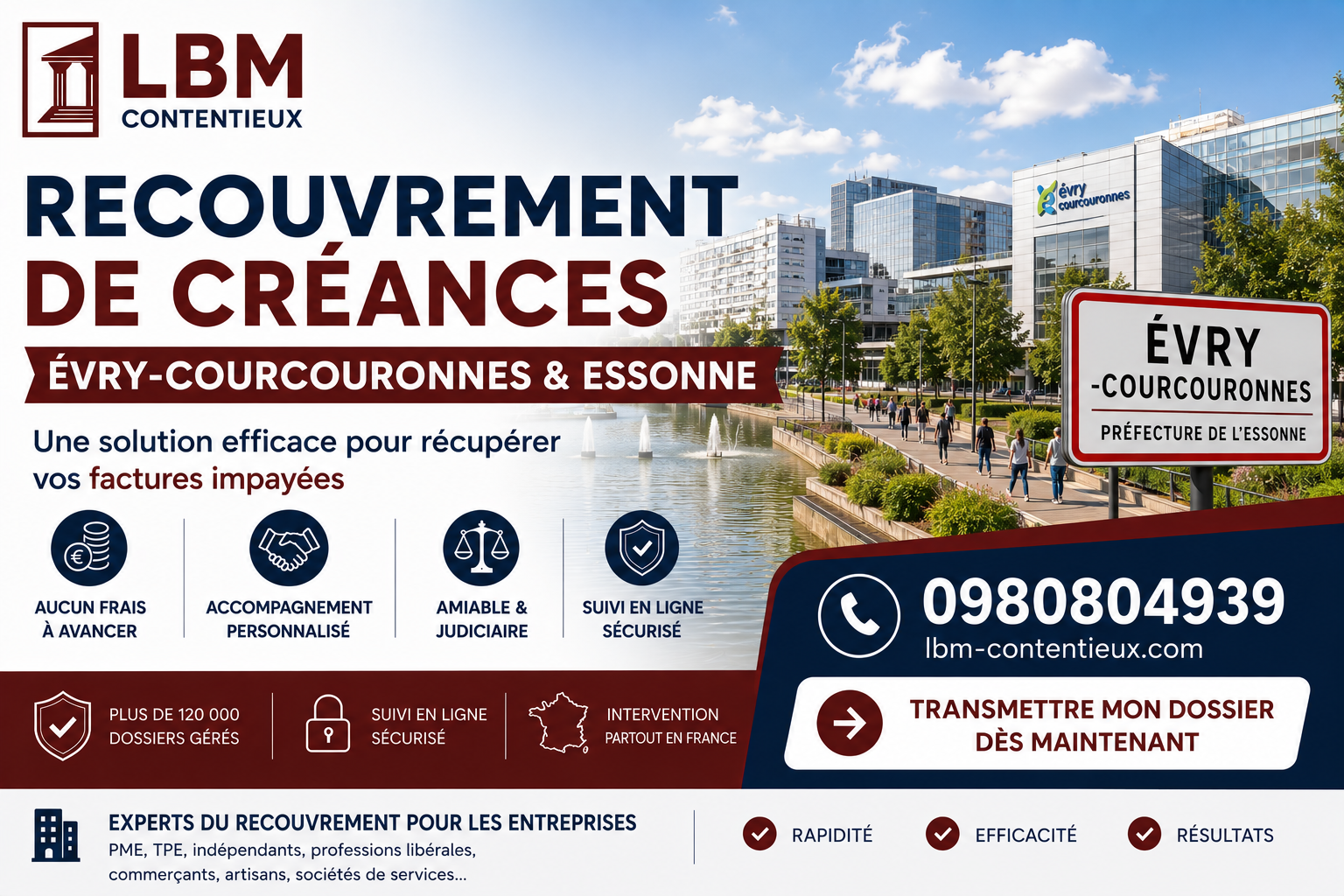 recouvrement de créances Evry-Courcouronnes Essonne facture impayée entreprise