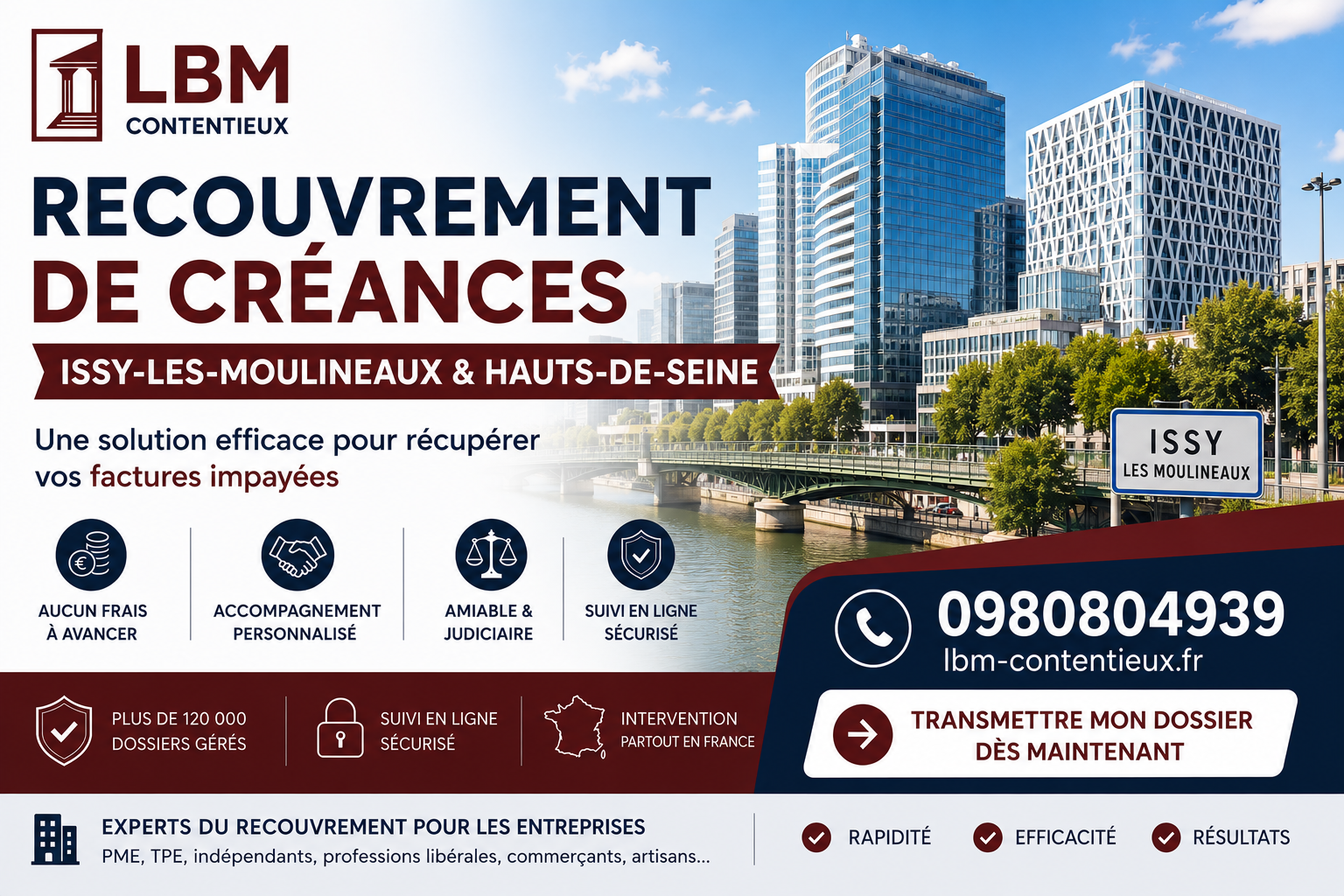 recouvrement de créances Issy-les-Moulineaux Hauts-de-Seine facture impayée entreprise