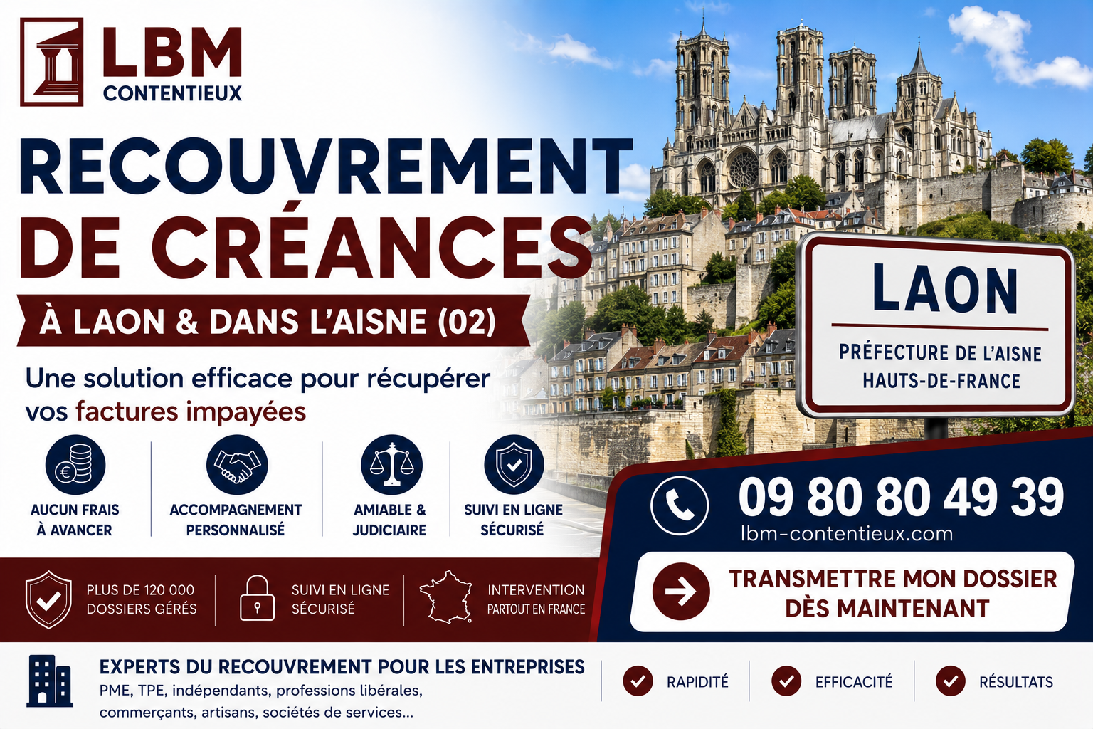 recouvrement de créances Laon Aisne facture impayée entreprise