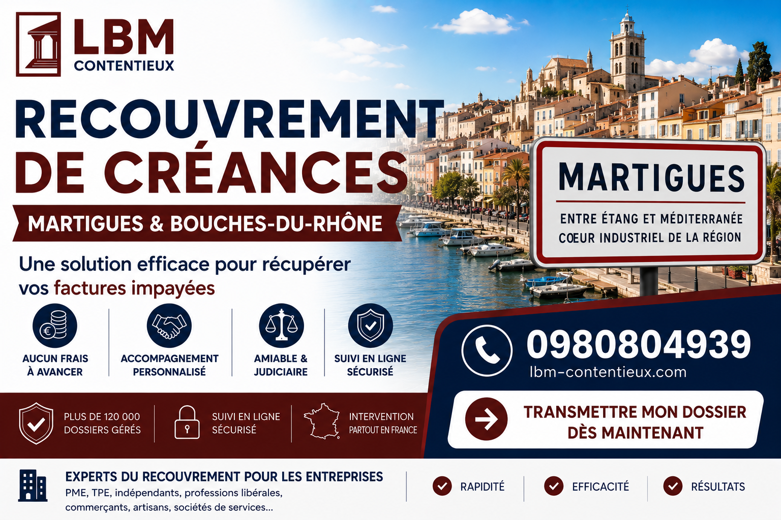 recouvrement de créances Martigues Bouches-du-Rhône facture impayée entreprise