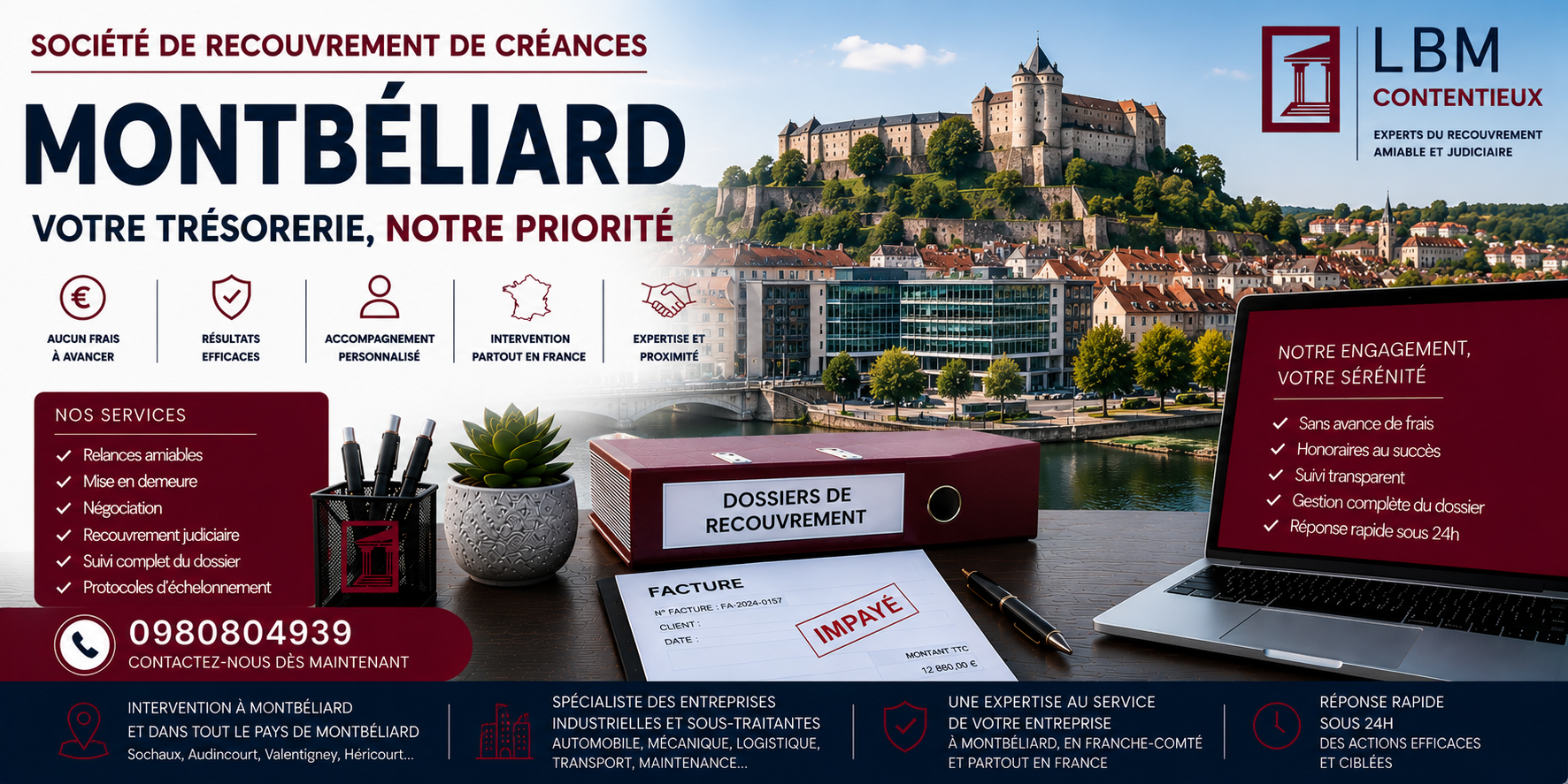 recouvrement de créances Montbéliard Doubs facture impayée entreprise
