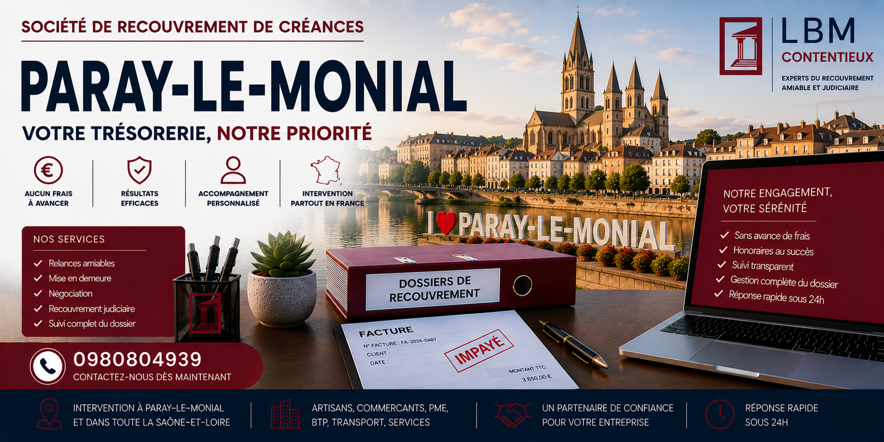 recouvrement de créances Paray le Monial Saône et Loire facture impayée entreprise