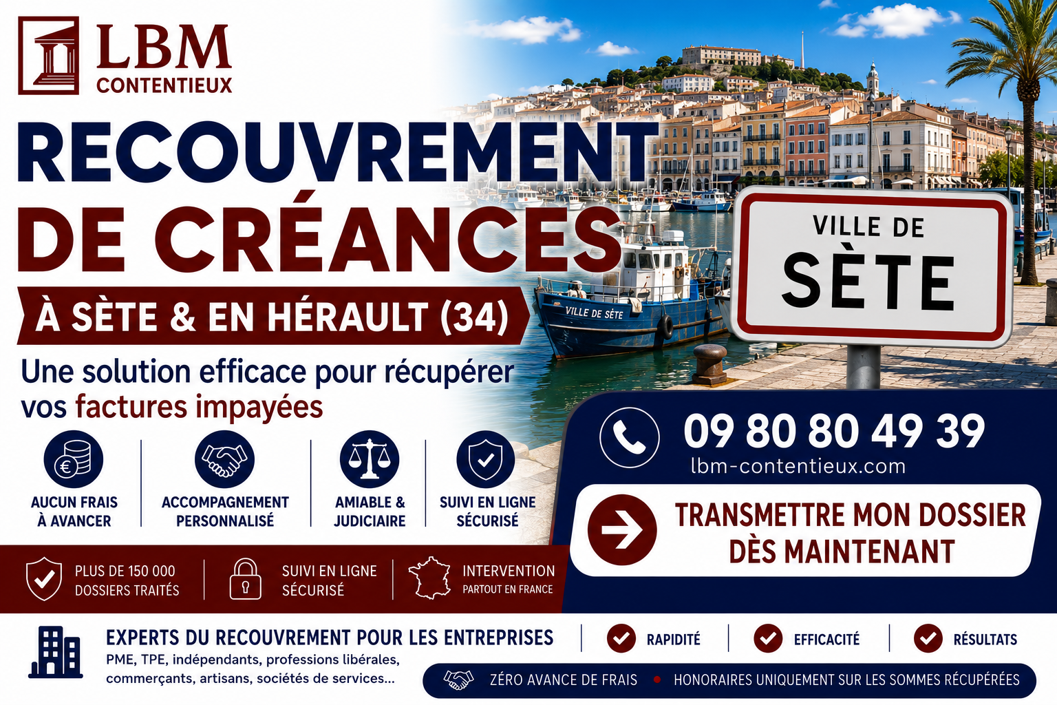 recouvrement de créances Sète Hérault facture impayée entreprise port commerce