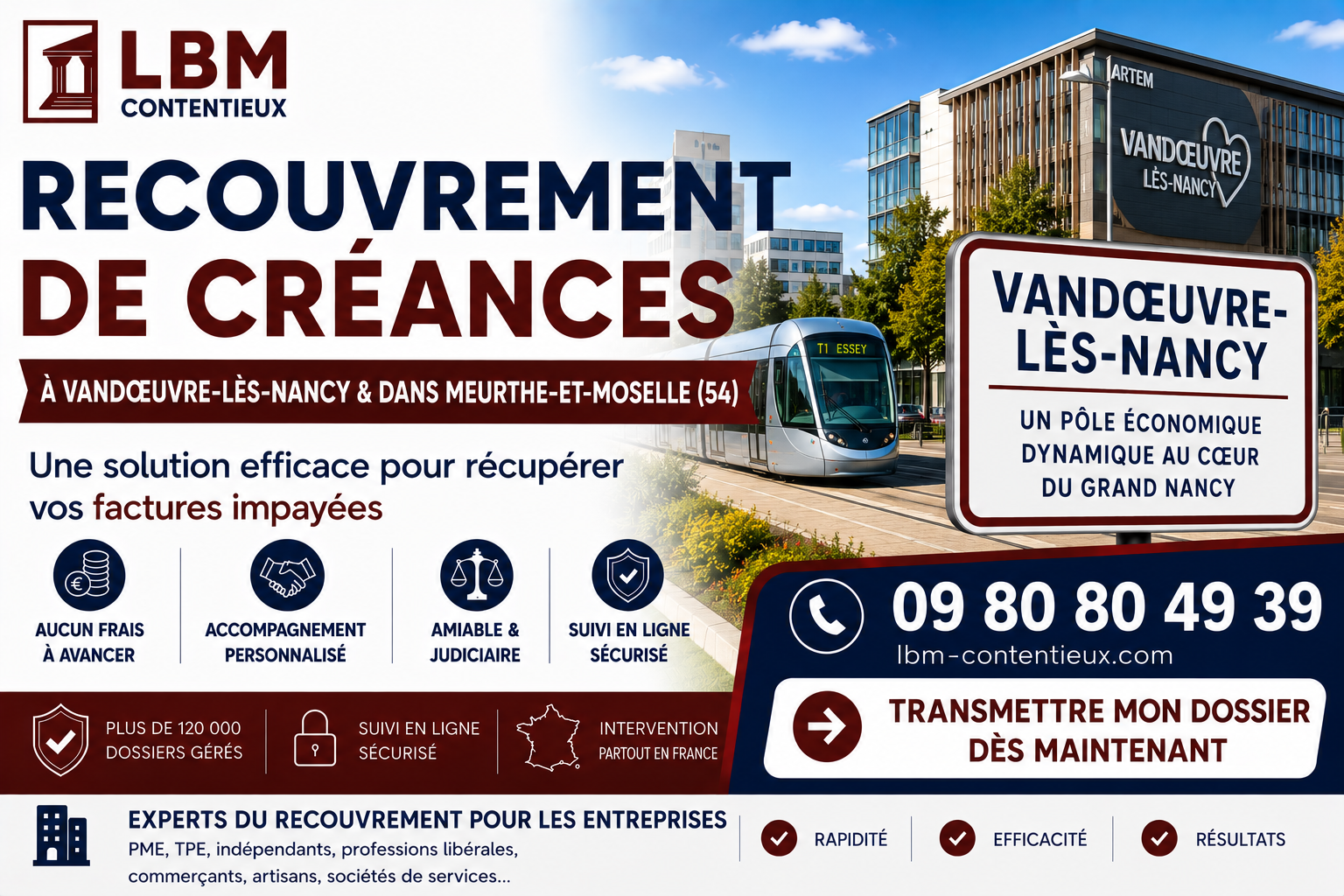 recouvrement de créances Vandœuvre-lès-Nancy Meurthe-et-Moselle facture impayée entreprise