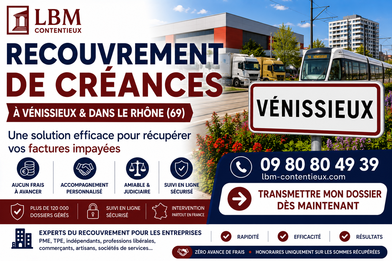 recouvrement de créances Vénissieux Rhône facture impayée entreprise