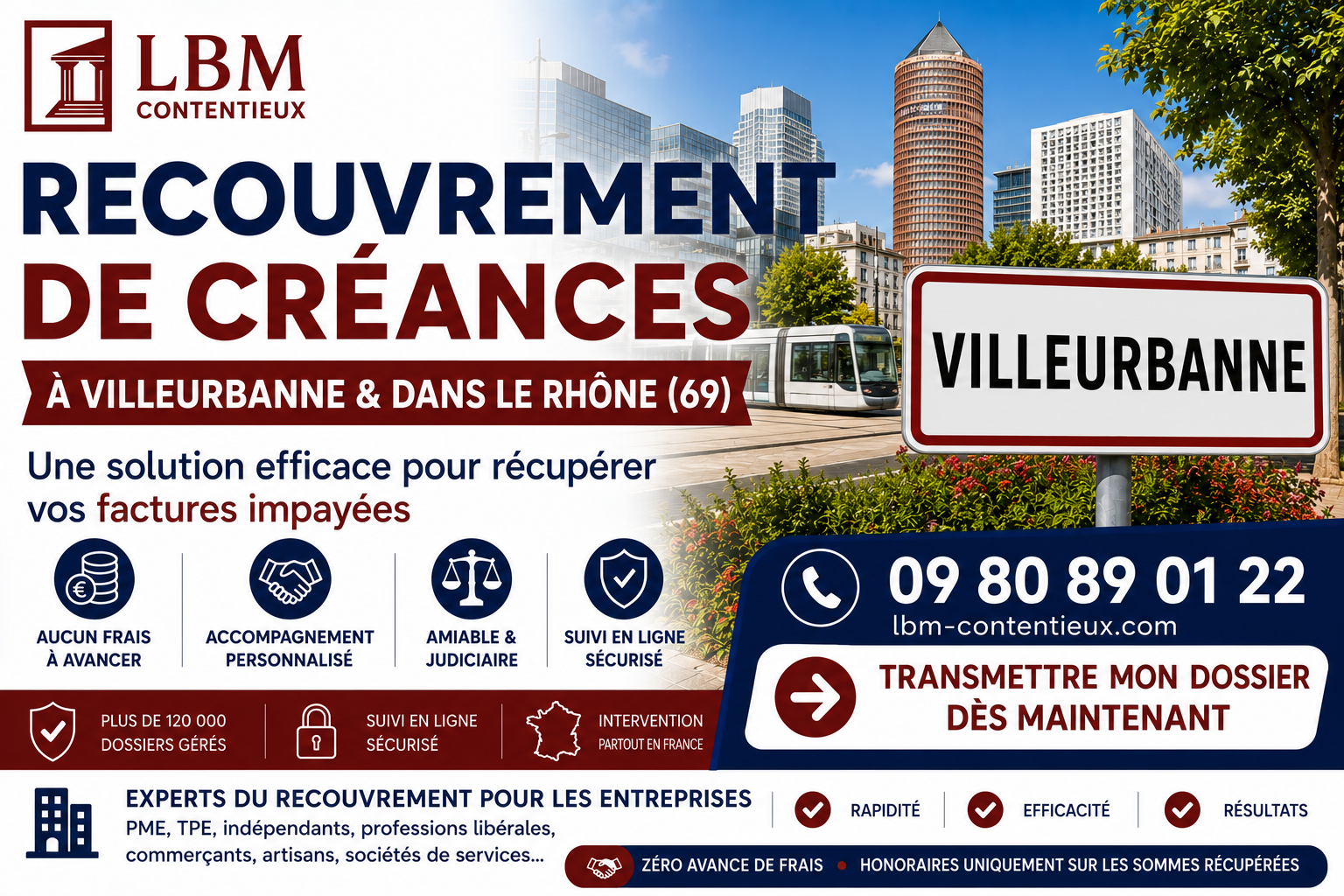 recouvrement de créances Villeurbanne Rhône facture impayée entreprise