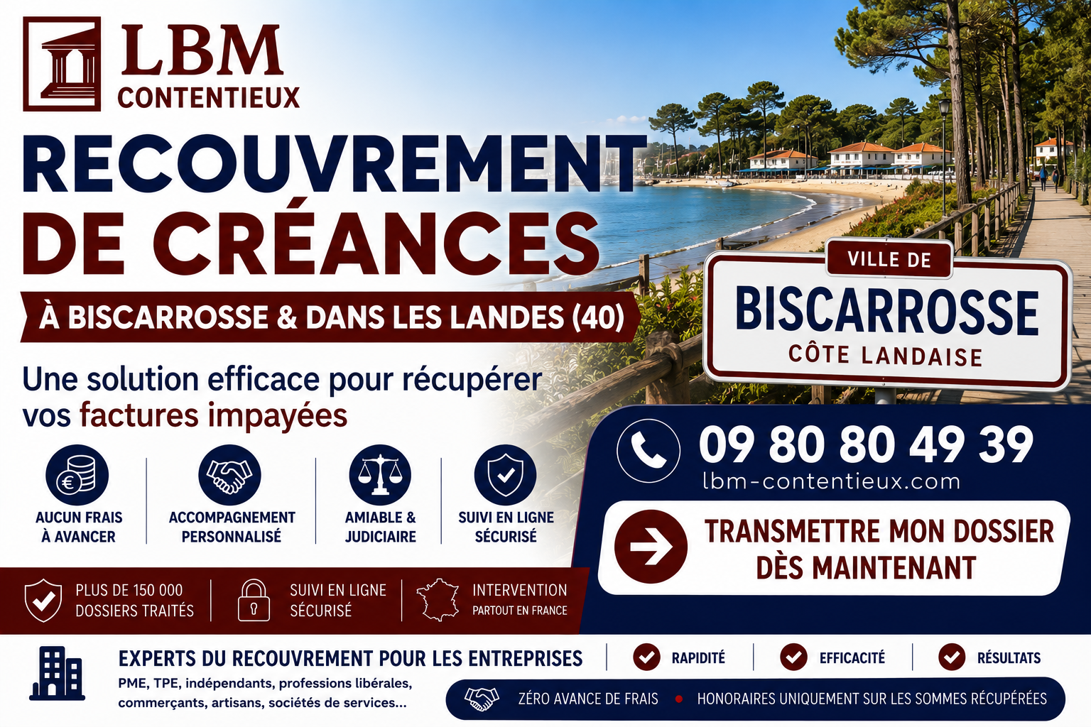 recouvrement de créances Biscarrosse Landes facture impayée entreprise tourisme nautisme