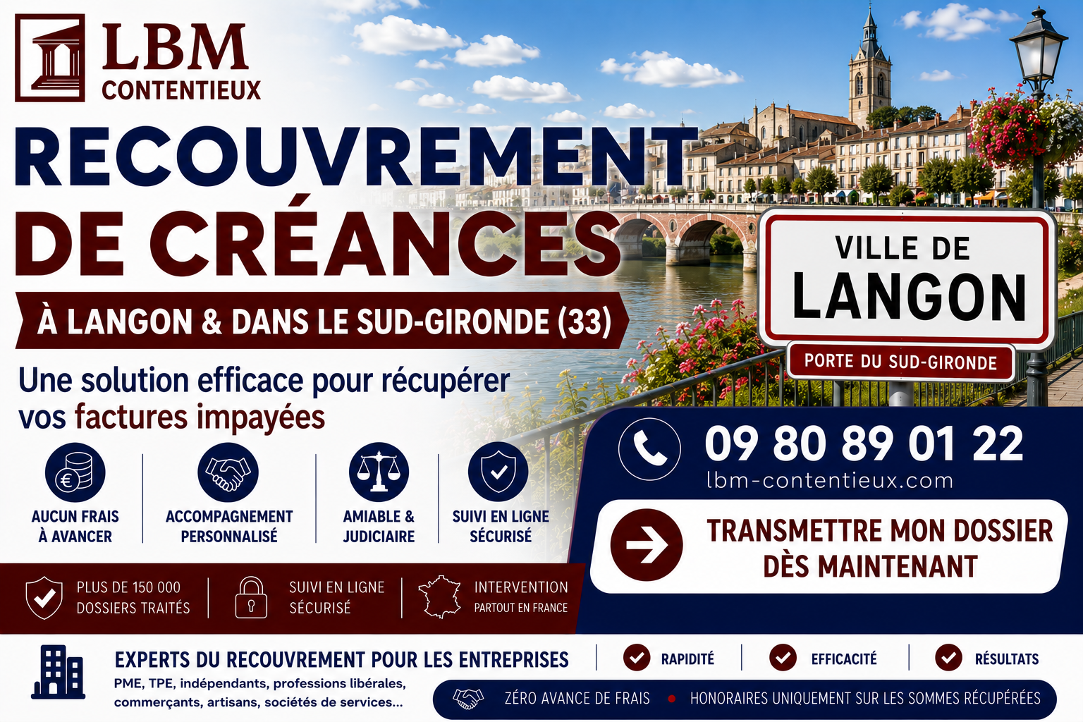recouvrement de créances Langon Gironde facture impayée entreprise Sud Gironde viticulture