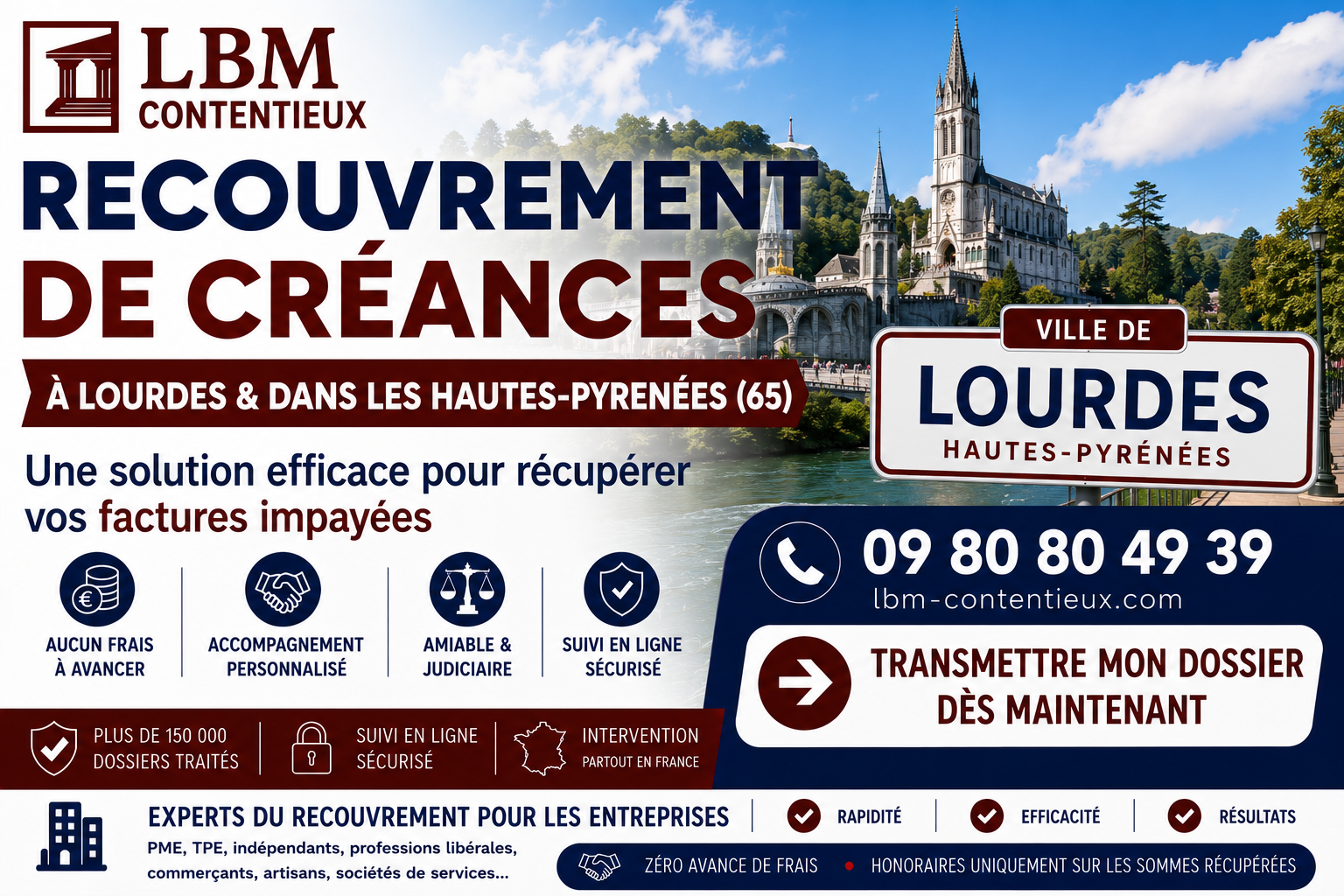 Recouvrement de créances à Lourdes par LBM Contentieux – Cabinet spécialisé dans le recouvrement amiable et judiciaire