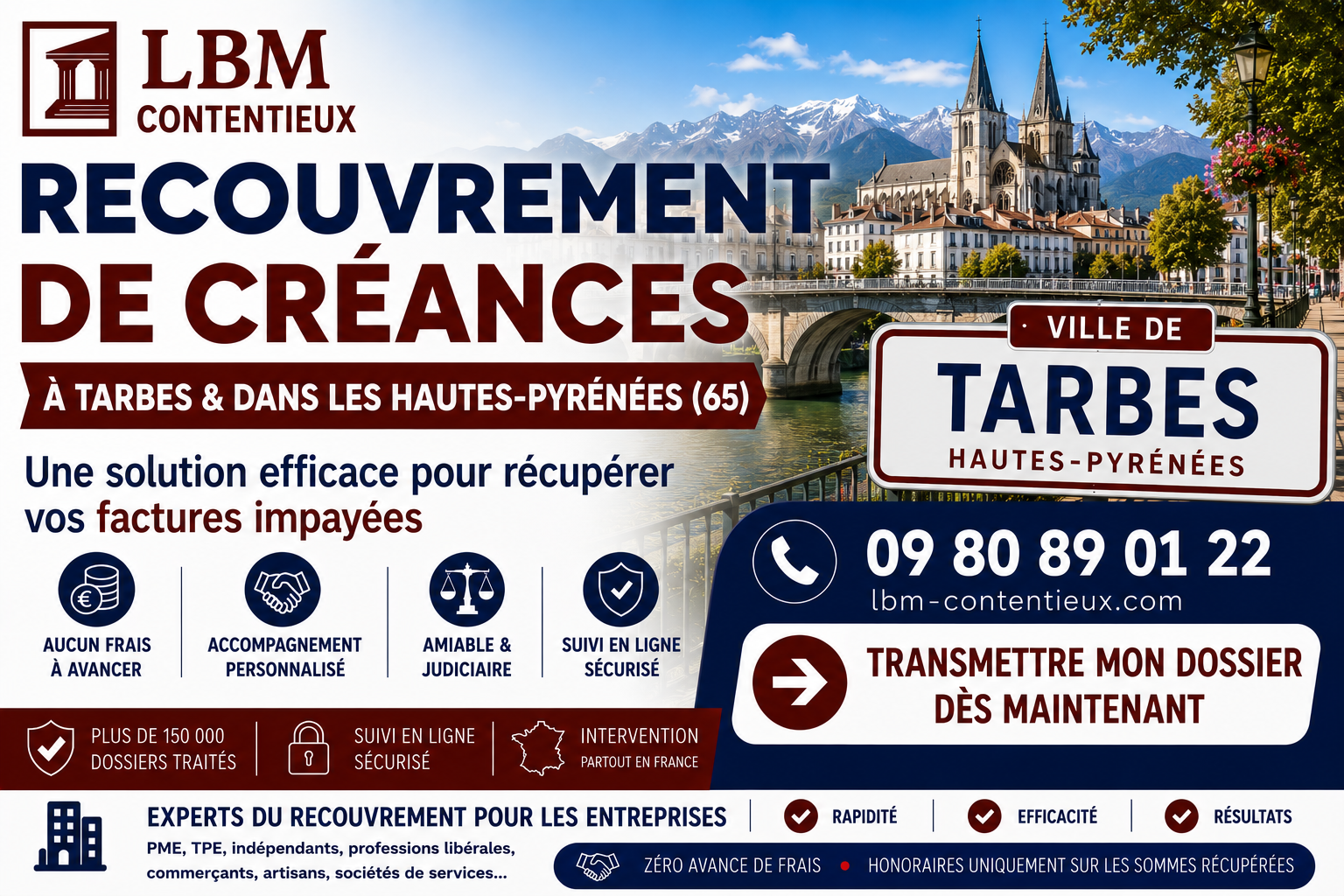 Recouvrement de créances à Tarbes par LBM Contentieux – Cabinet spécialisé dans le recouvrement amiable et judiciaire.